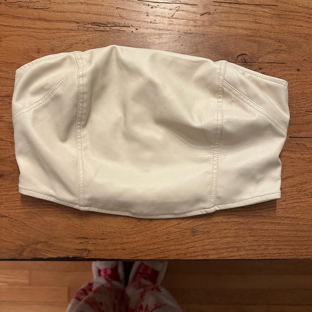 Kendall & Kylie Cream Strapless Crop Top